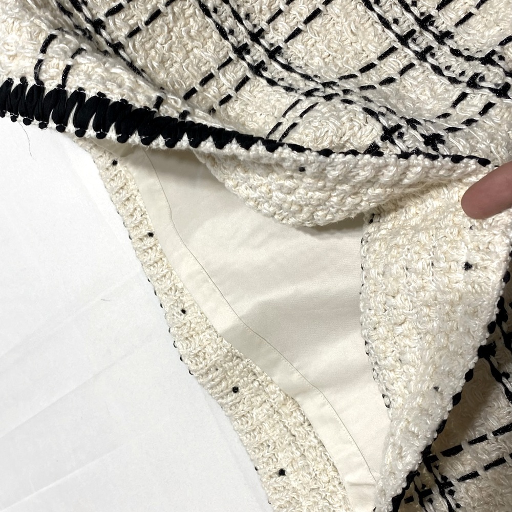 Tory Burch Cream Black Plaid Tweed Linen Blend Mini Skirt XL Academia Twee - Picture 10 of 16
